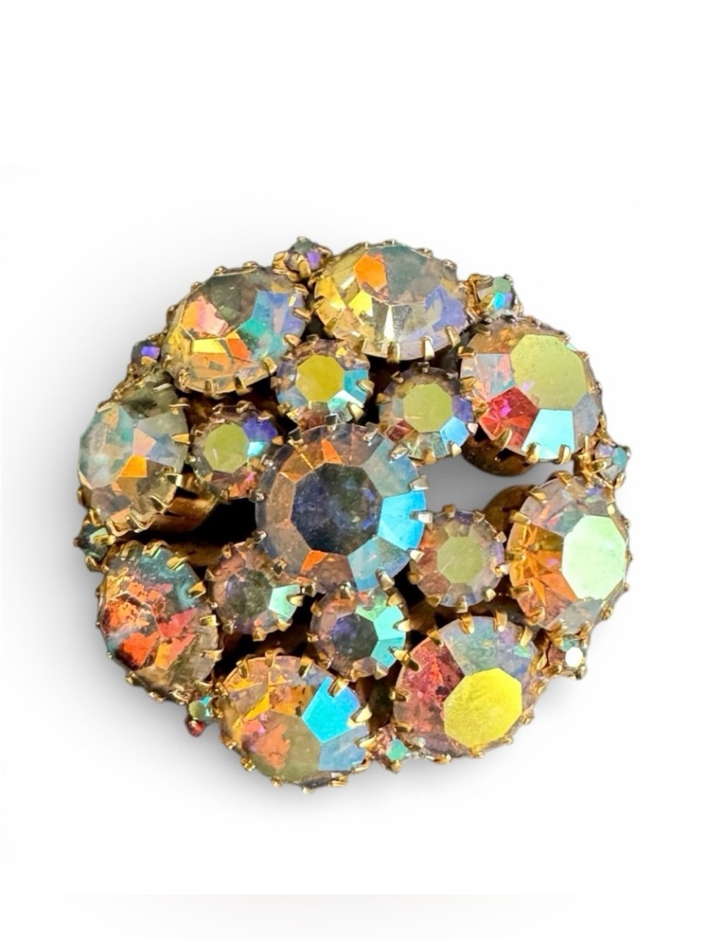 Vintage Aurora Borealis Rhinestone‎ Brooch AB Crystal Pin Attributed To Weiss